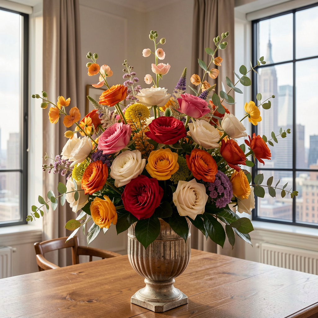 Luxury floral arrangement with seasonal blooms in Manhattan studio